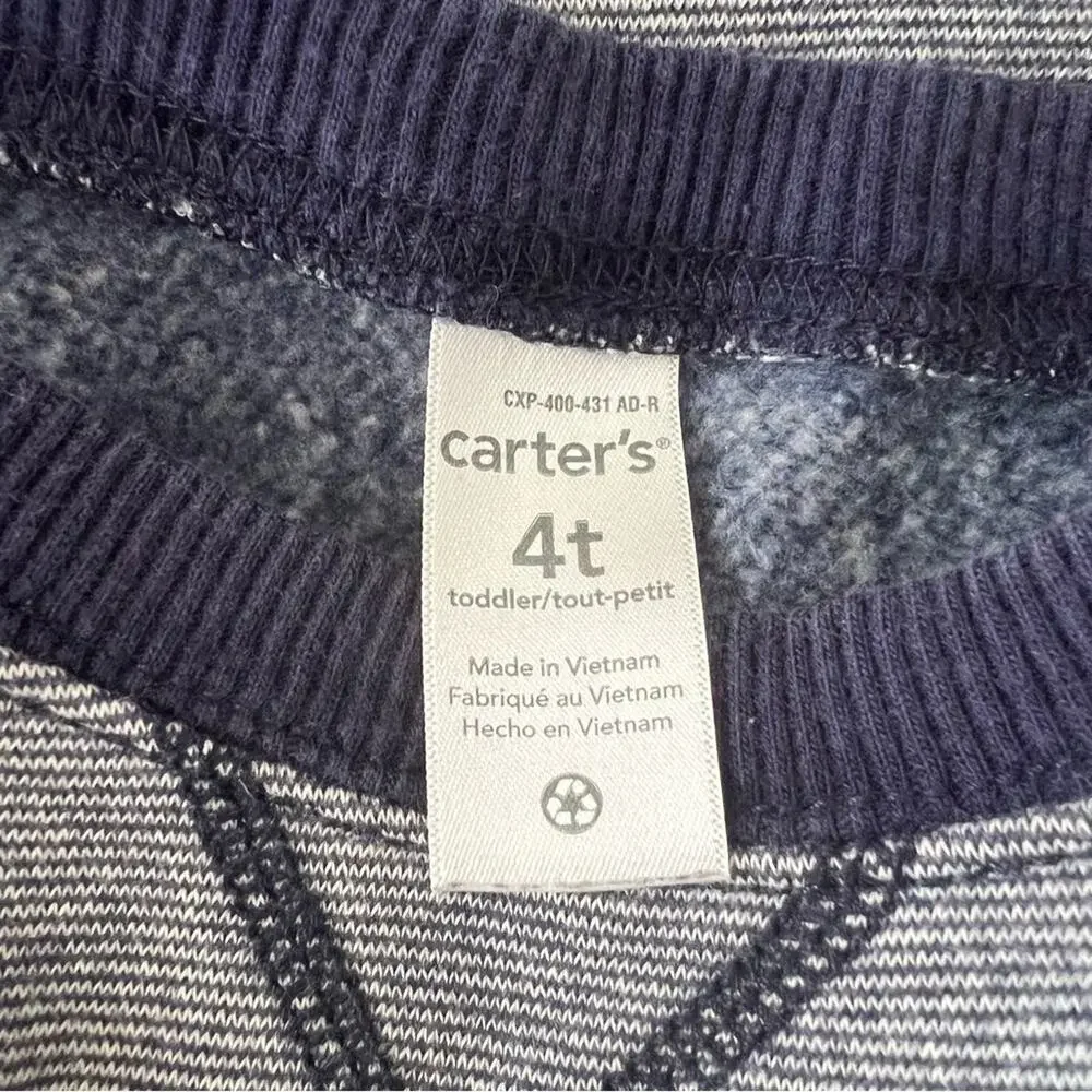 Carter’s navy blue white mini stripe crewneck sweatshirt pullover dog logo